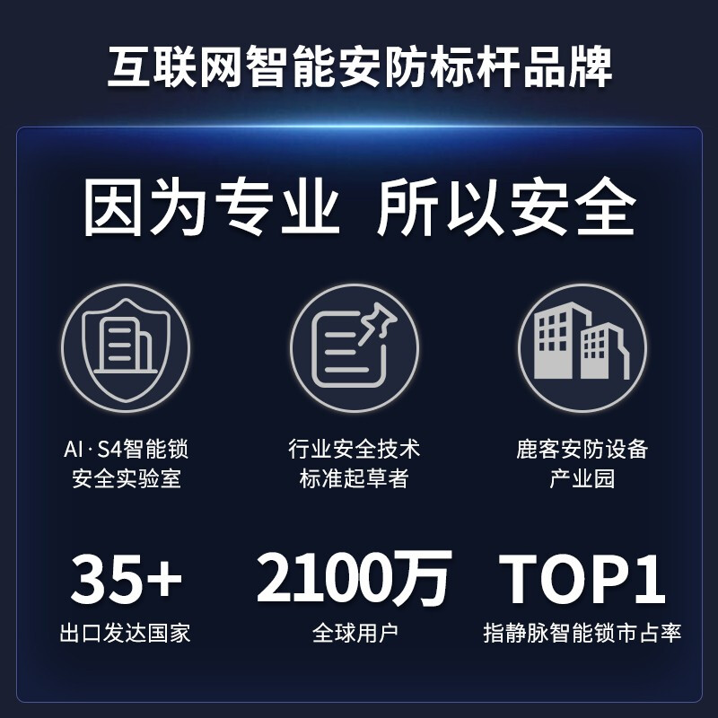 鹿客(LOOCK) 3D人臉識別全自動指紋鎖S50F防盜門智能門鎖電子鎖智能聯動 黑金色