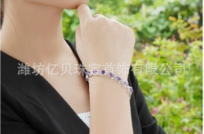 【供應天然紫水晶手鏈 925銀 首飾加工廠 飾品批發 SB0004A】價格,廠家,圖片,手鏈,濰坊億貝珠寶首飾-